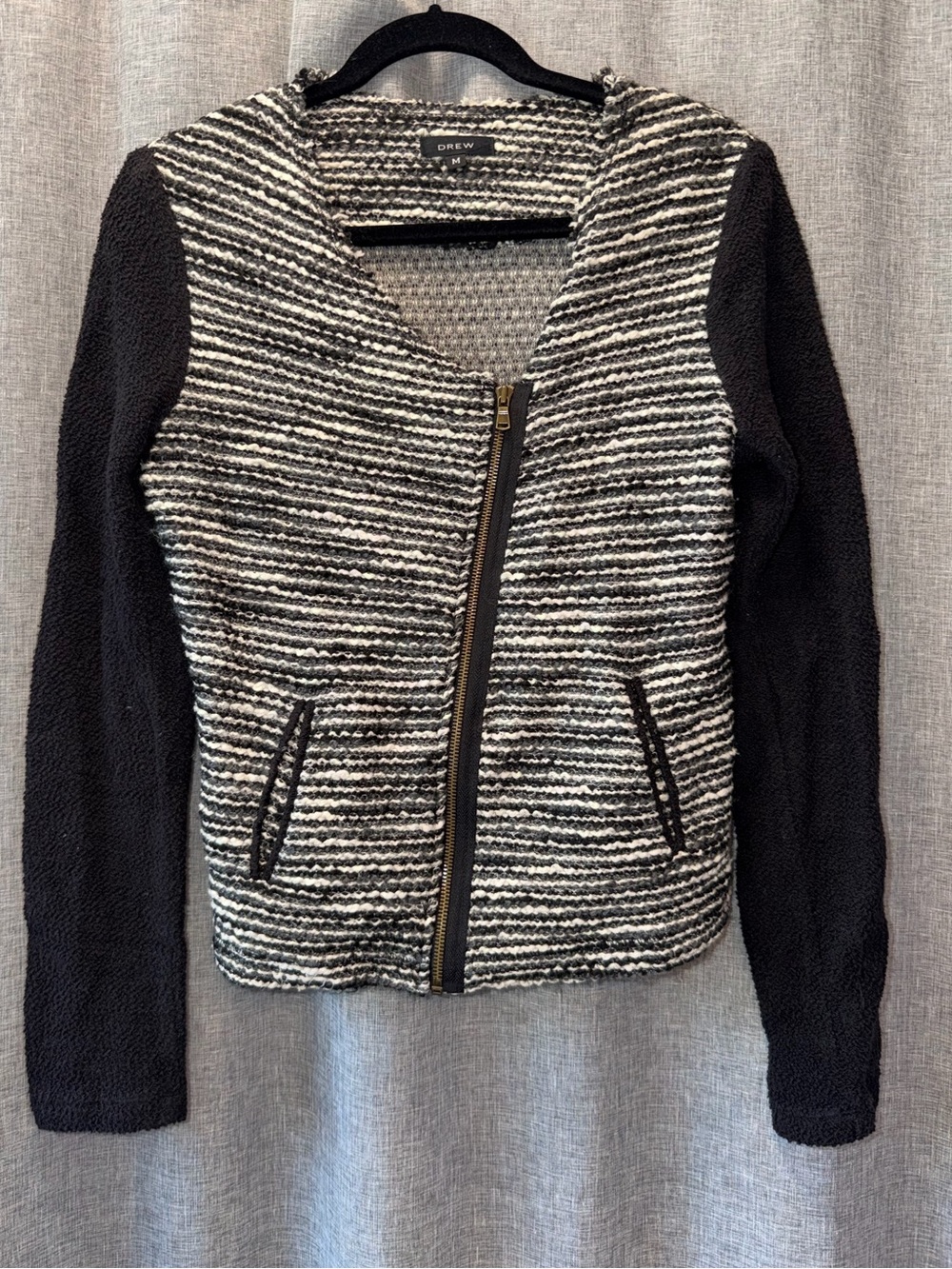 DREW Black and White Textured Knit Jacket Medium